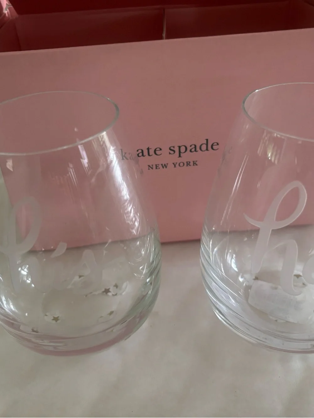 Kate Spade Lenox “Two Of A Kind” Stemless “His” And “Hers” Stemless Wine Glasses